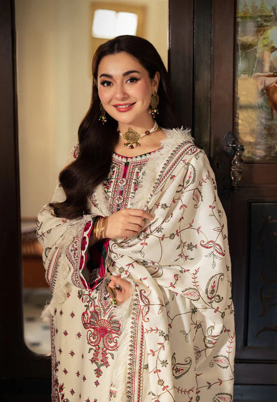 ASIM JOFA-3PC DHANAK EMBROIDERED SHIRT WITH WOOL SHAWL & DHANAK TOUSER SF010