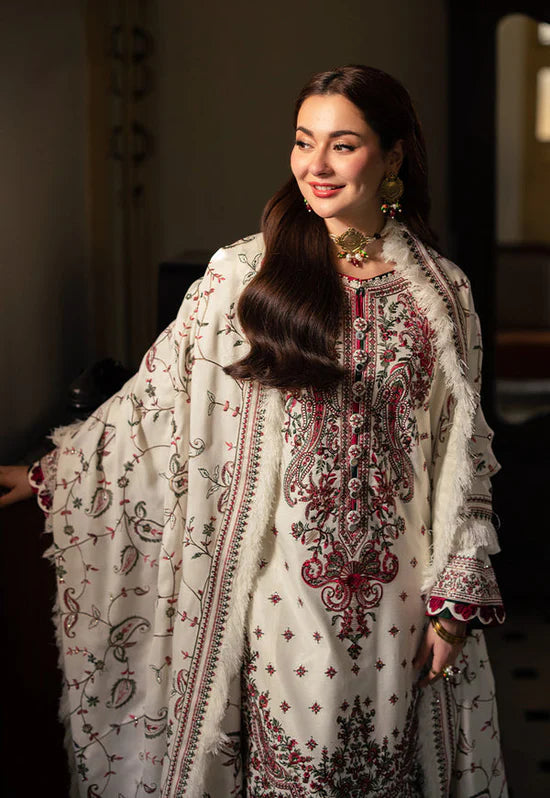 ASIM JOFA-3PC DHANAK EMBROIDERED SHIRT WITH WOOL SHAWL & DHANAK TOUSER SF010