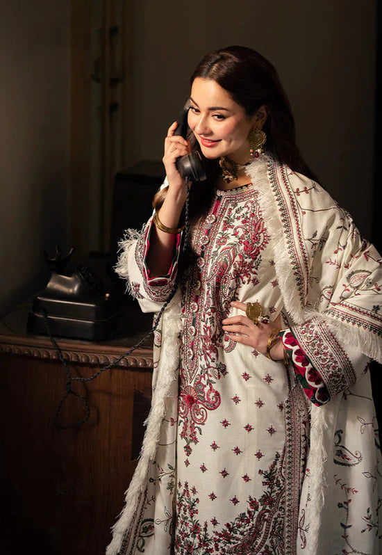 ASIM JOFA-3PC DHANAK EMBROIDERED SHIRT WITH WOOL SHAWL & DHANAK TOUSER SF010