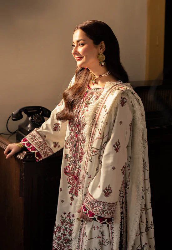 ASIM JOFA-3PC DHANAK EMBROIDERED SHIRT WITH WOOL SHAWL & DHANAK TOUSER SF010