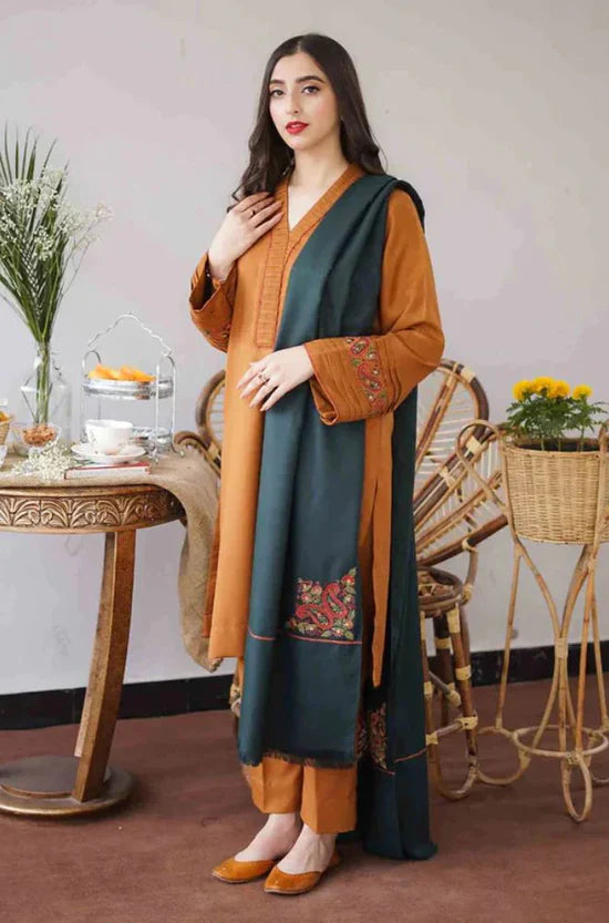 AISLING -3PC DHANAK SHIRT WITH DHANAK EMBROIDERED SHAWL& TROUSER -SF05