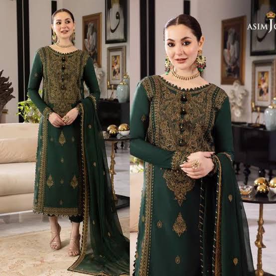ASIM JOFA-3PC DHANAK SEQUIN EMBROIDRED SHIRT WITH wool DUPATTA AND TROUSER SF022