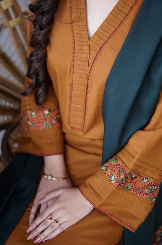 AISLING -3PC DHANAK SHIRT WITH DHANAK EMBROIDERED SHAWL& TROUSER -SF05