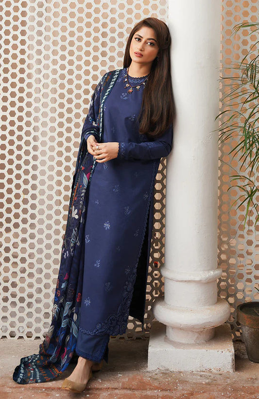 DHANAK 3PC EMBROIDERED SHIRT WITH WOOL PRINTED SHAWL & TROUSER SF-03