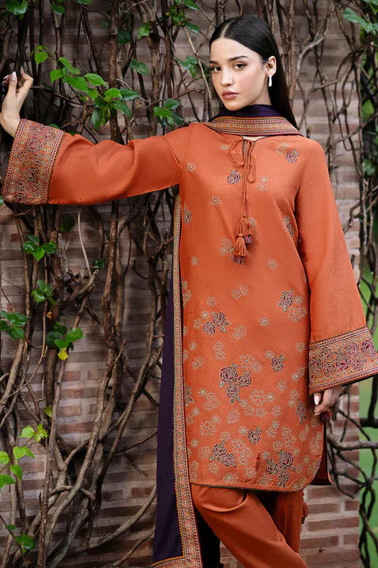 3PC DHANAK EMBROIDERED SHIRT WITH WOOL PRINT SHAWL AND TROUSER sf015