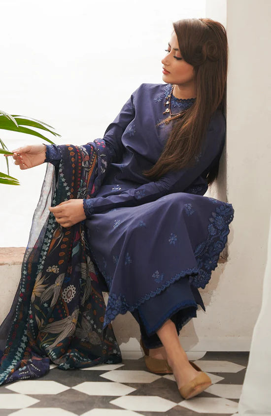 DHANAK 3PC EMBROIDERED SHIRT WITH WOOL PRINTED SHAWL & TROUSER SF-03