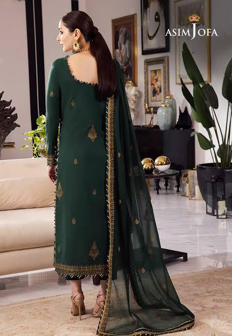 ASIM JOFA-3PC DHANAK SEQUIN EMBROIDRED SHIRT WITH wool DUPATTA AND TROUSER SF022