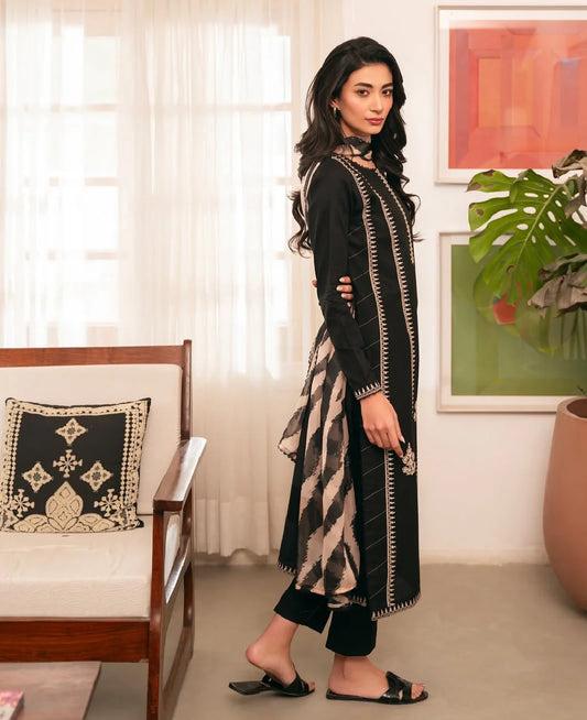 3PC DHANAK EMBROIDERED SHIRT WITH WOOL SHAWL & TROUSER SF018