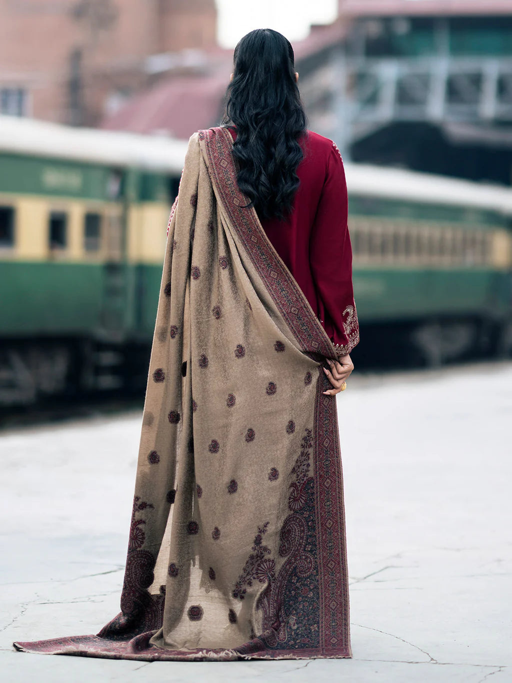 3PC DHANAK EMBROIDERED SHIRT WITH COUTRAI PRINTED SHAWL AND TROUSER-SF04