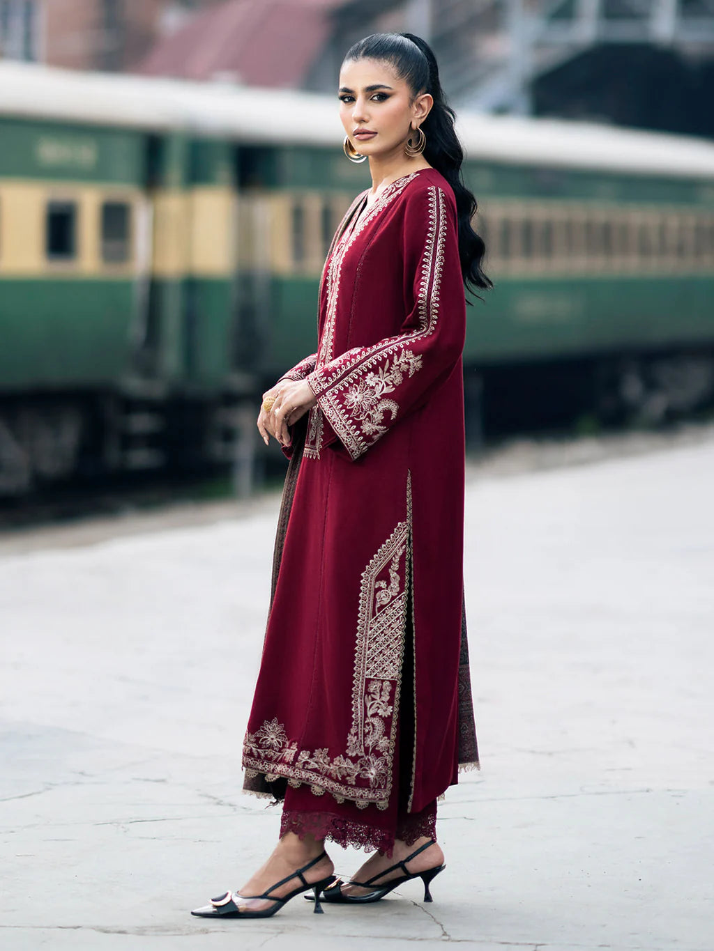 3PC DHANAK EMBROIDERED SHIRT WITH COUTRAI PRINTED SHAWL AND TROUSER-SF04