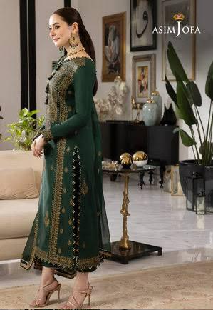 ASIM JOFA-3PC DHANAK SEQUIN EMBROIDRED SHIRT WITH wool DUPATTA AND TROUSER SF022