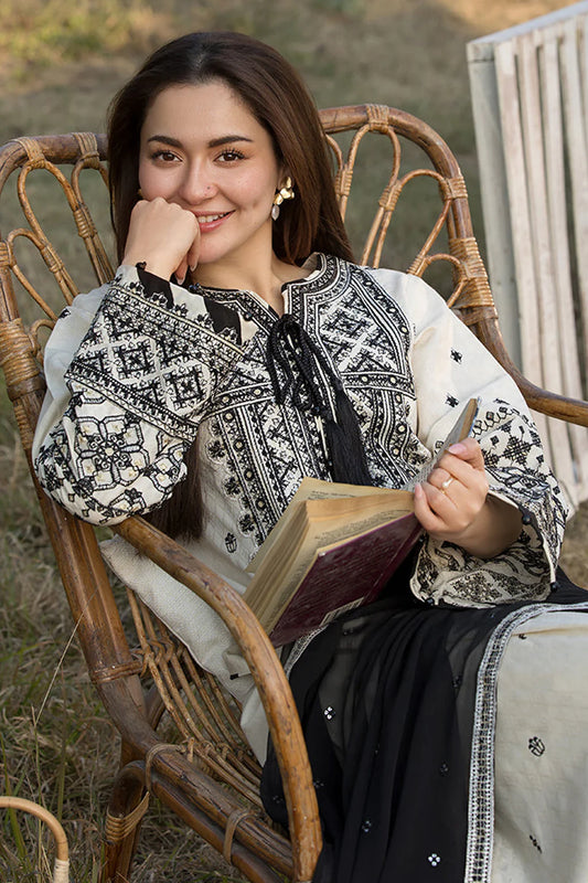 QALAMQAR-3PC DHANAK EMBROIDERED SHIRT WITH woll DUPATTA AND EMB TROUSER sf 01