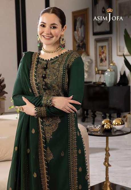 ASIM JOFA-3PC DHANAK SEQUIN EMBROIDRED SHIRT WITH wool DUPATTA AND TROUSER SF022
