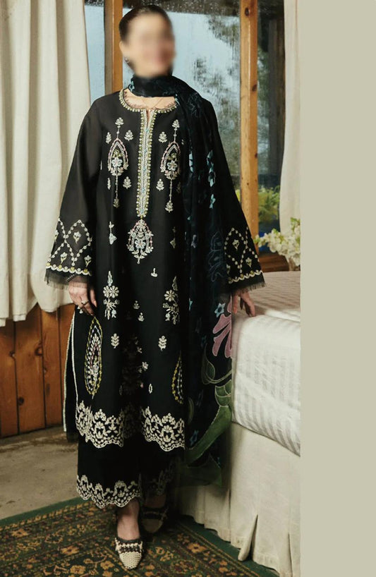 3PC DHANAK EMBROIDERED SHIRT WITH WOOL PRINT SHAWL AND TROUSER SF026