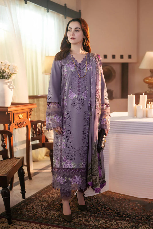 JADE-3PC DHANAK CHIKAN EMBROIDERED SHIRT WITH PRINTED SHAWL AND TROUSER SF014