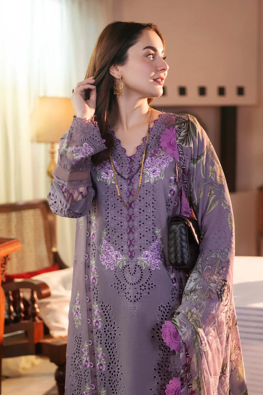 JADE-3PC DHANAK CHIKAN EMBROIDERED SHIRT WITH PRINTED SHAWL AND TROUSER SF014