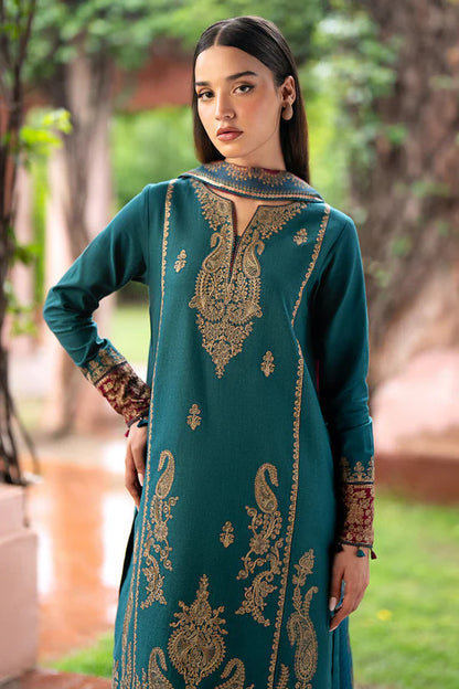 JAZMIN- 3PC DHANAK EMBROIDERED SHIRT WITH WOOL PRINT SHAWL AND TROUSER SF025
