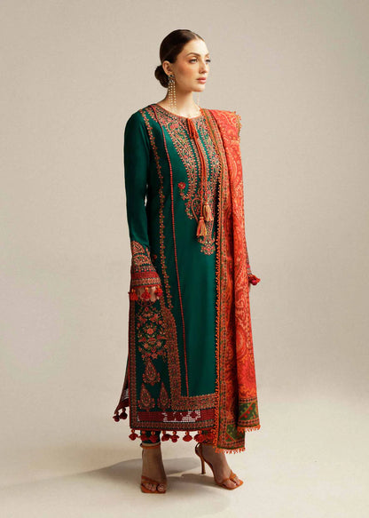 3PC DHANAK EMBROIDERED SHIRT WITH COURTRAI PRINTED SHAWL AND TROUSER