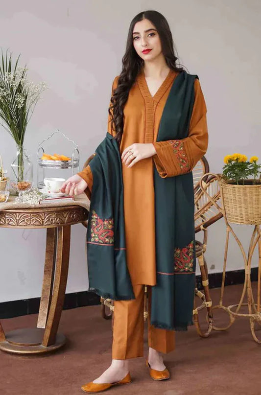 AISLING -3PC DHANAK SHIRT WITH DHANAK EMBROIDERED SHAWL& TROUSER -SF05