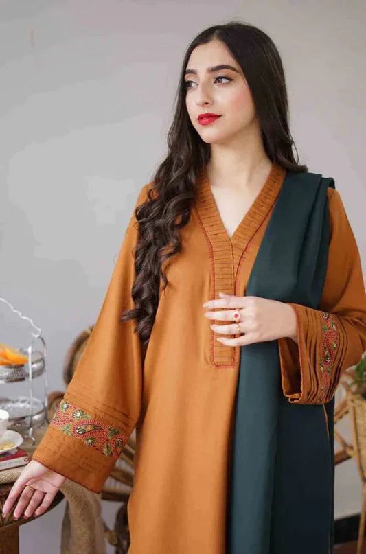 AISLING -3PC DHANAK SHIRT WITH DHANAK EMBROIDERED SHAWL& TROUSER -SF05