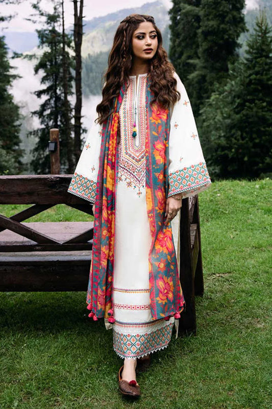 3PC DHANAK EMBROIDERED SHIRT WITH PRINTED WOOL SHAWL AND TROUSER SF08