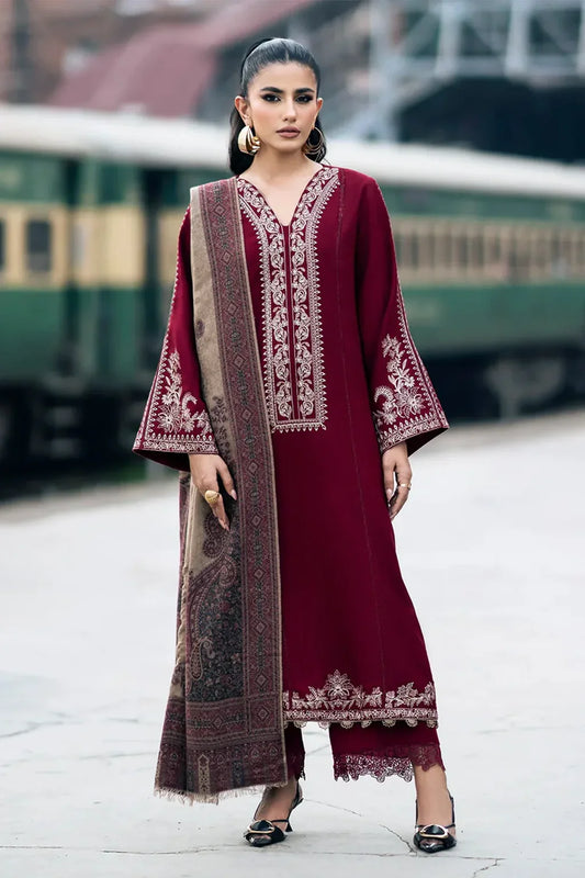3PC DHANAK EMBROIDERED SHIRT WITH COUTRAI PRINTED SHAWL AND TROUSER-SF04