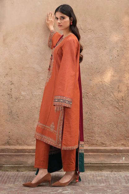JAZMIN-3PC DHANAK EMBROIDERED SHIRT WITH COURTRAI PRINTED SHAWL AND TROUSER  SF024