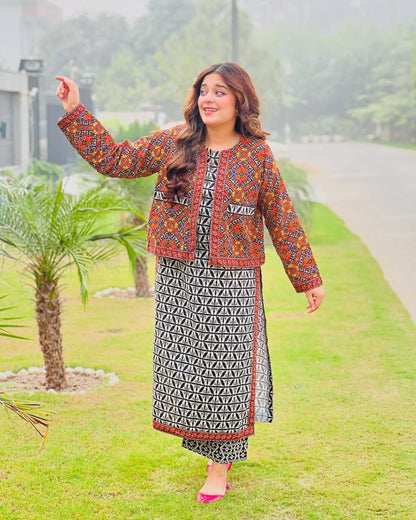 SAPPHIRE -3PC KARANDI  Bana Dori Printed  Shirt With Printed Duppta -SAF 5066