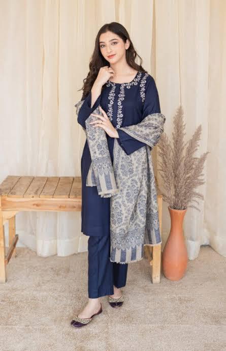 DYOT-3PC DHANAK – Elegant Embroidered Suit – 6006