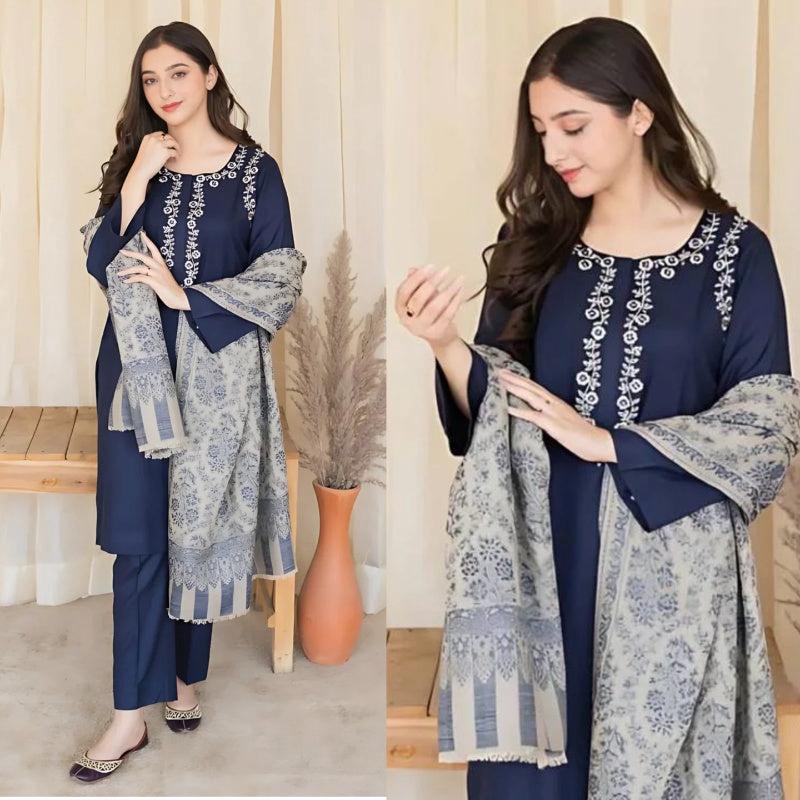 DYOT-3PC DHANAK – Elegant Embroidered Suit – 6006