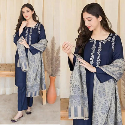 DYOT-3PC DHANAK – Elegant Embroidered Suit – 6006