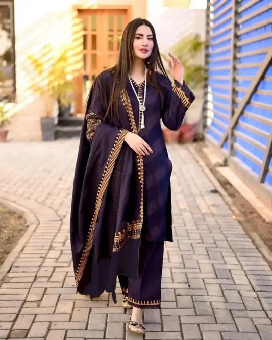 DYOT-3PC DHANAK – Elegant Embroidered Suit – 6009