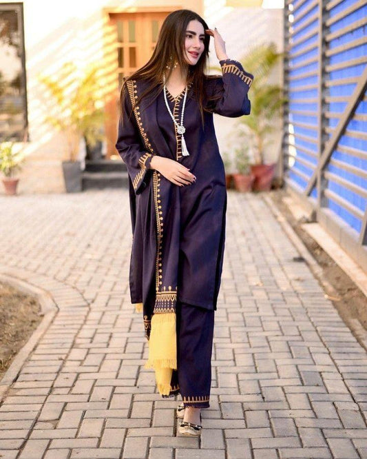 DYOT-3PC DHANAK – Elegant Embroidered Suit – 6009