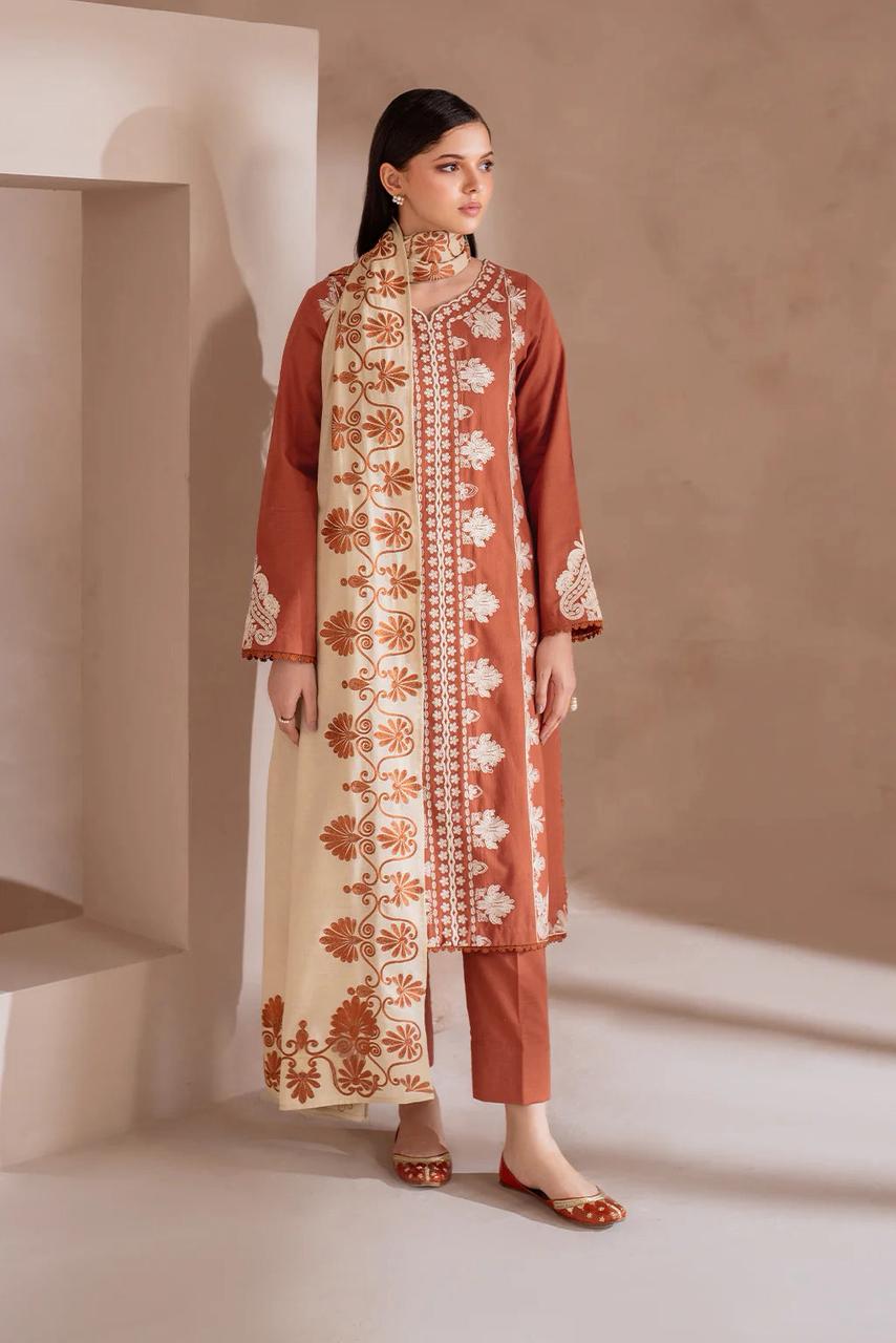 DYOT-3PC DHANAK – Elegant Embroidered Suit – 6010