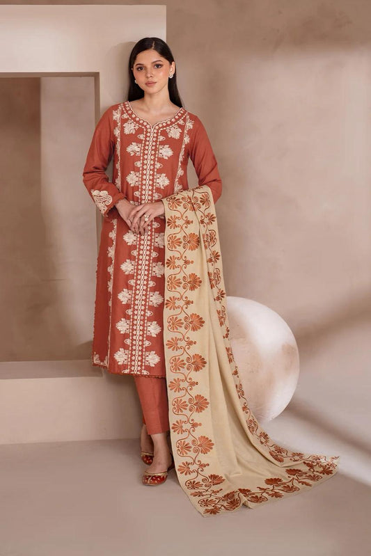 DYOT-3PC DHANAK – Elegant Embroidered Suit – 6010