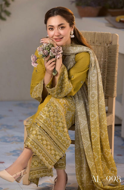 Zara Shahjhan-3PC DHANAK – Elegant Embroidered Suit – 6011