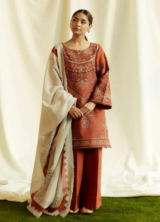 Zara Shahjhan-3PC DHANAK – Elegant Embroidered Suit – 6012