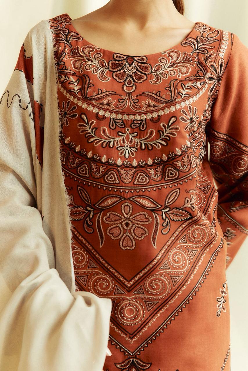 Zara Shahjhan-3PC DHANAK – Elegant Embroidered Suit – 6012