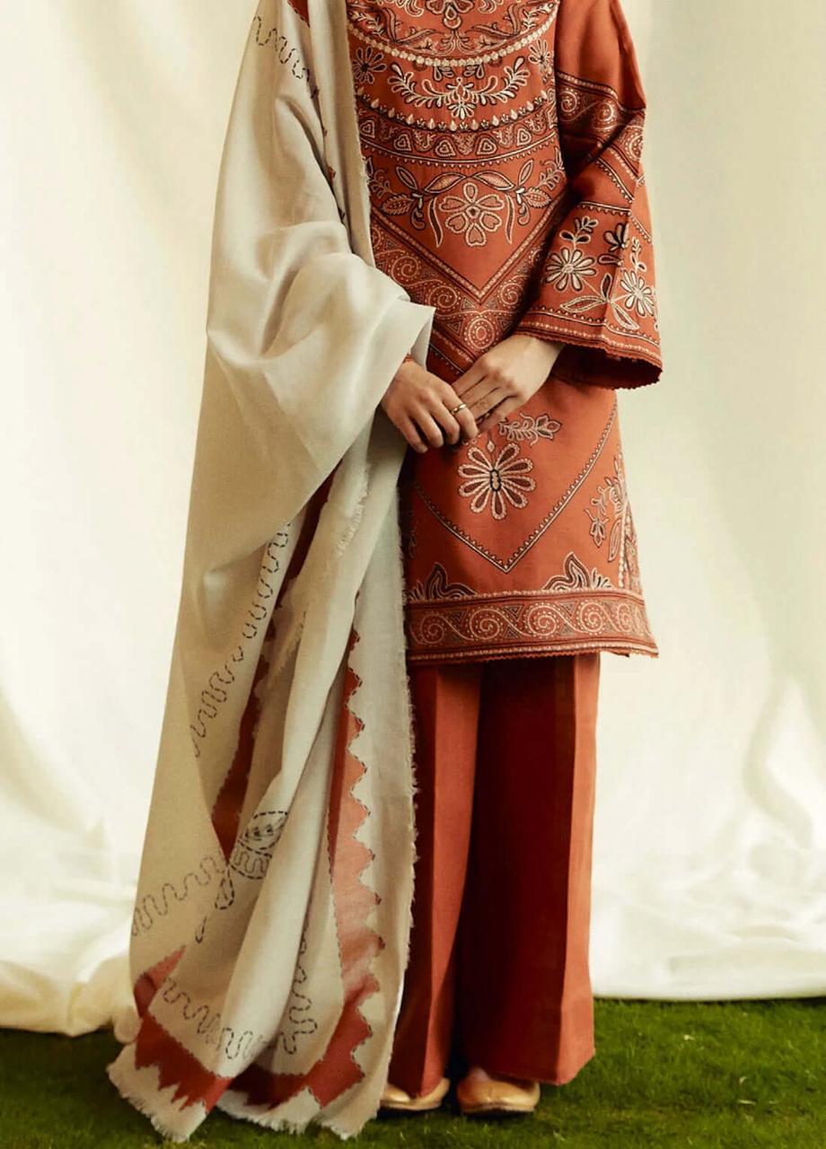Zara Shahjhan-3PC DHANAK – Elegant Embroidered Suit – 6012