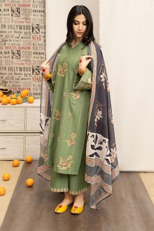 Zara Shahjhan-3PC DHANAK – Elegant Embroidered Suit – 6014