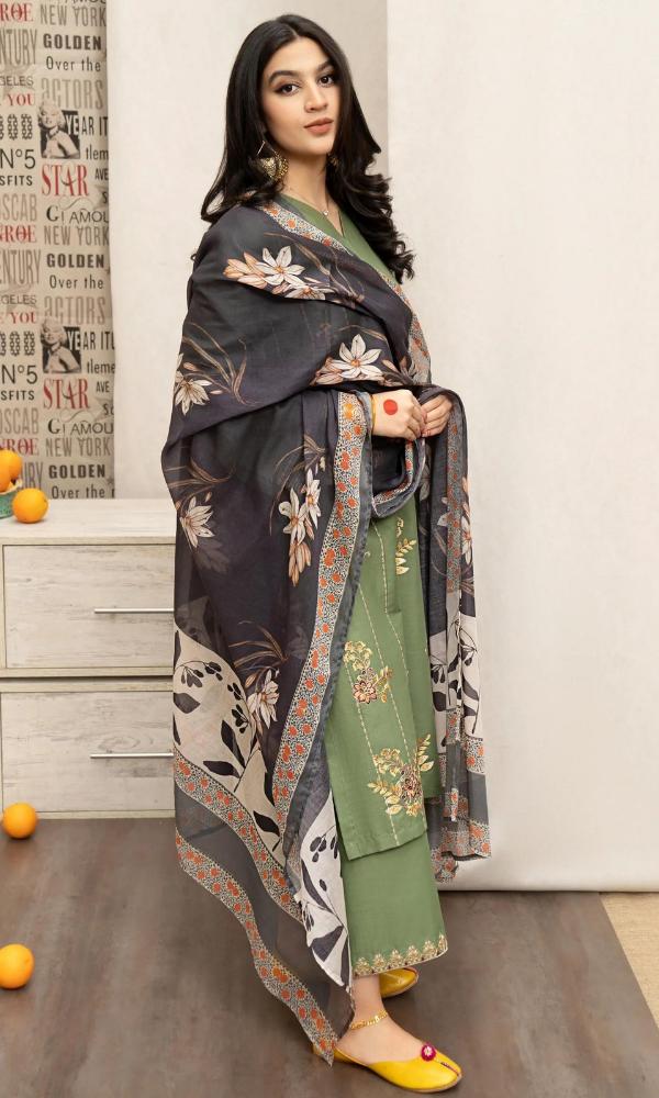 Zara Shahjhan-3PC DHANAK – Elegant Embroidered Suit – 6014