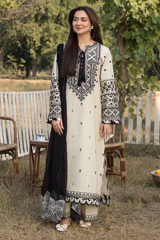 QALAMQAR-3PC DHANAK EMBROIDERED SHIRT WITH woll DUPATTA AND EMB TROUSER sf 01