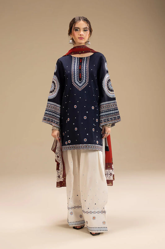 JAZMIN-3PC DHANAK EMBROIDERED SHIRT WITH  WOOL PRINTED SHAWL AND EMB TROUSER SF011