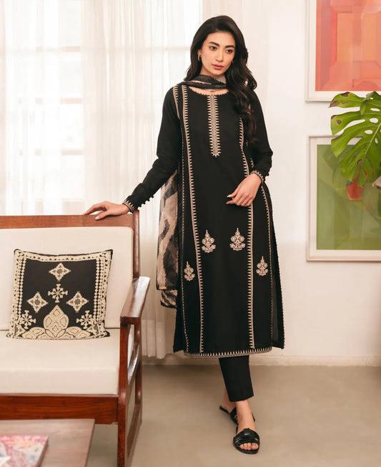 3PC DHANAK EMBROIDERED SHIRT WITH WOOL SHAWL & TROUSER SF018
