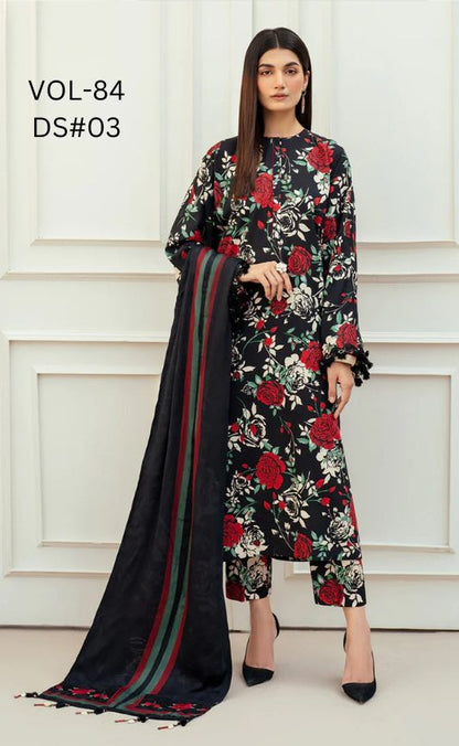 BAROQUE - 3PC Lawn Printed Shirt With Voile Printed Dupatta-440 dw 403